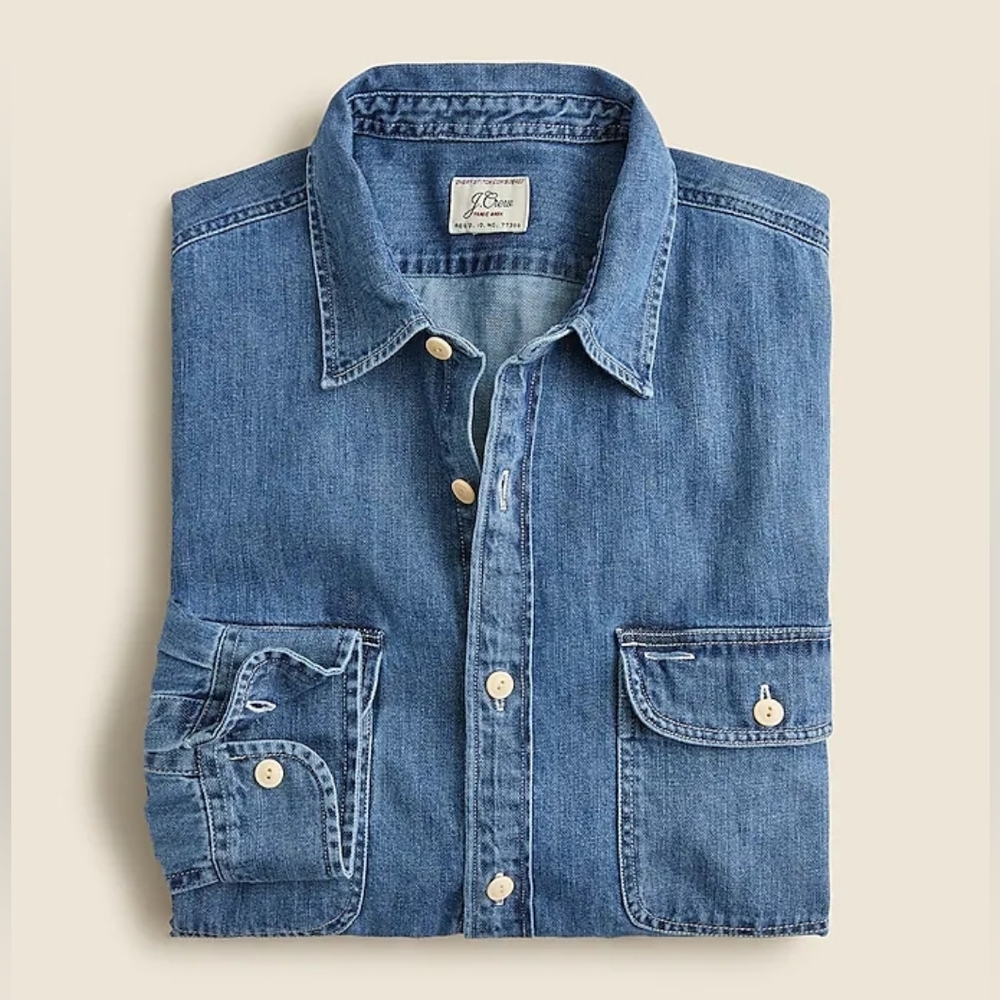 J.Crew Men's Midweight  workshirt Button Down Denim Shirt Medium M